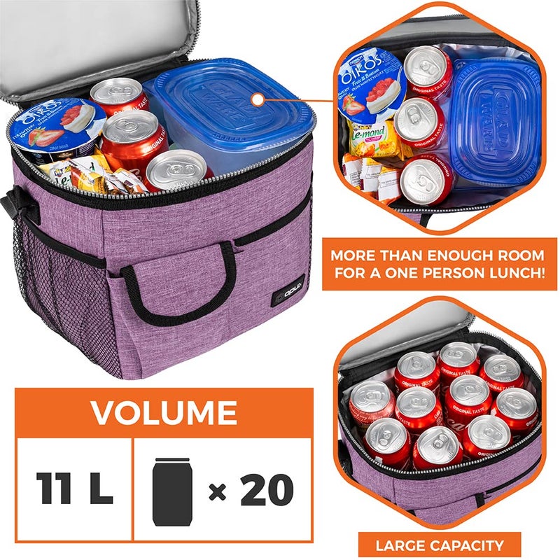 opux Insulated Lunch Bag for Men Women, Leakproof Heather Purple Lunch Box for Work, Portable Soft Lunch Cooler Bag with Shoulder Strap, Adult Lunchbox Lunch Pail for Kid Boy Girl School, 18 Can/10L - Image 3
